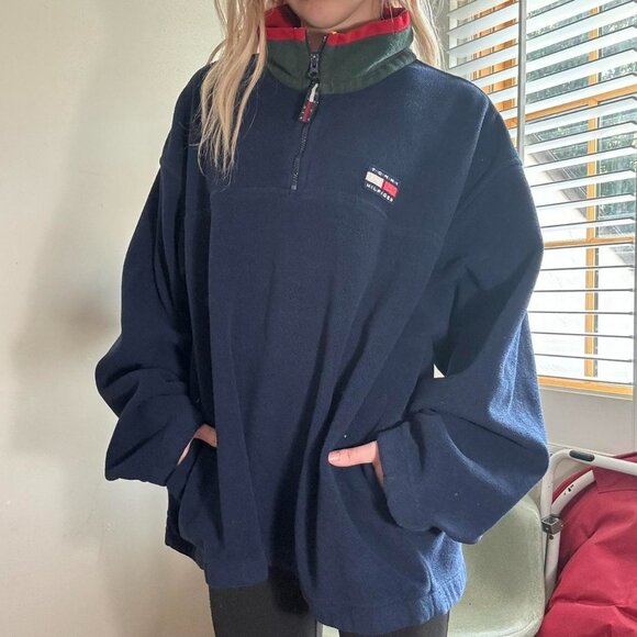 Vintage Tommy Hilfiger Fleece Quarter-Zip Pullover โ Colorblock Collar - Picture 3 of 6